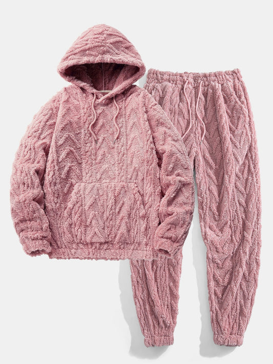 Geometric Jacquard Teddy Hoodie & Jogging Pants