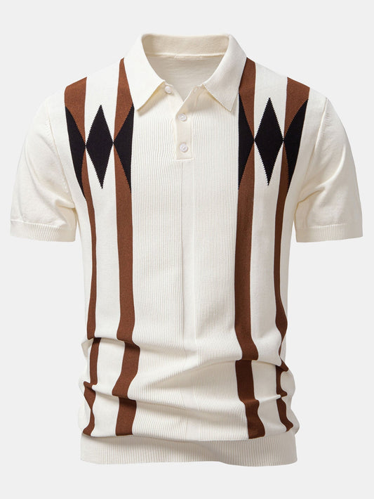 Stripe Geometric Jacquard Knitted Polo Shirt & Slim Fit Tapered Trousers