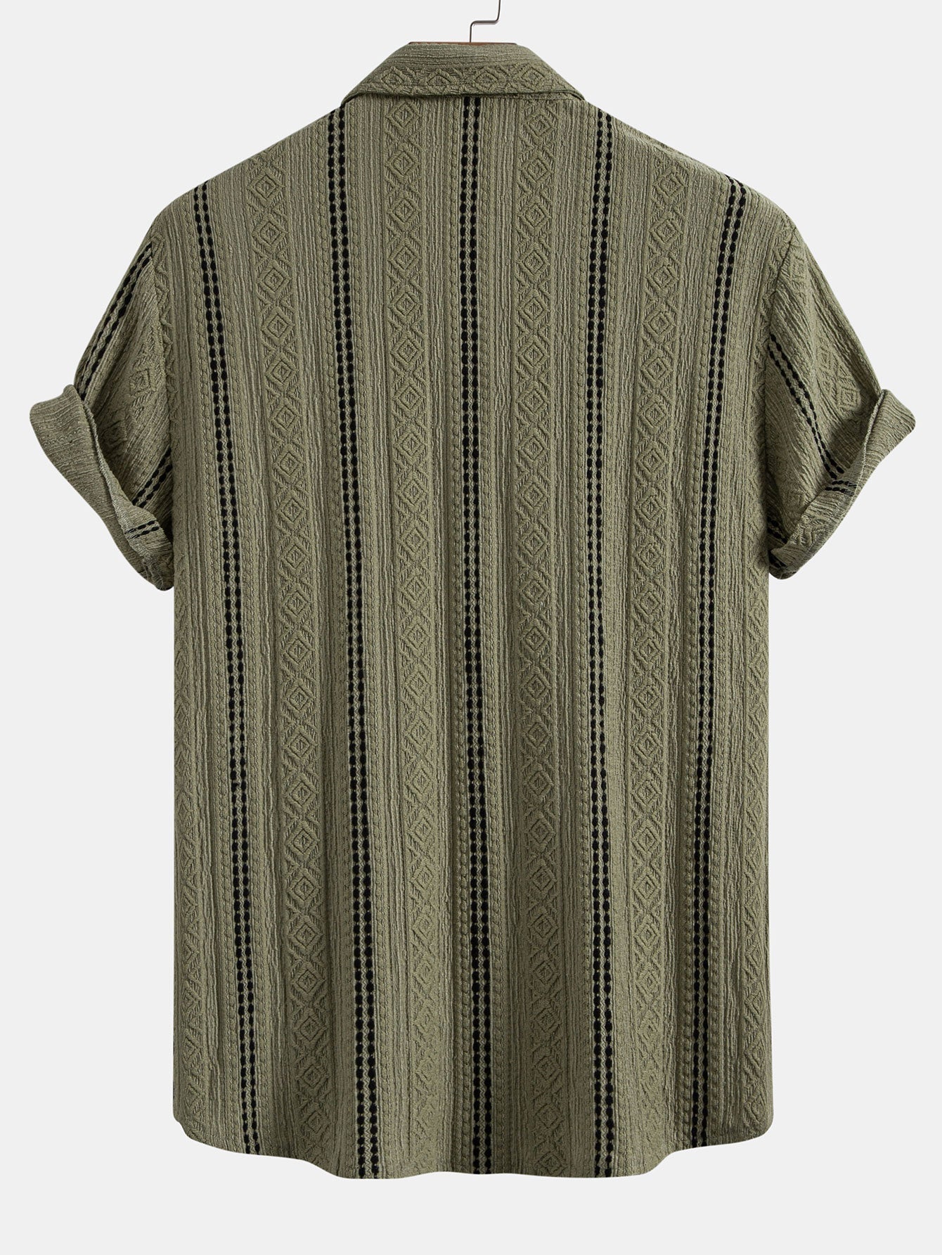 Geometric Striped Jacquard Button Up Shirt & Crinkle Textured Straight Leg Pants