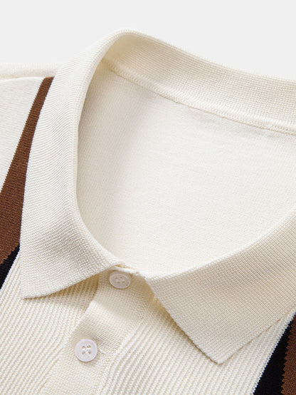 Stripe Geometric Jacquard Knitted Polo Shirt & Slim Fit Tapered Trousers