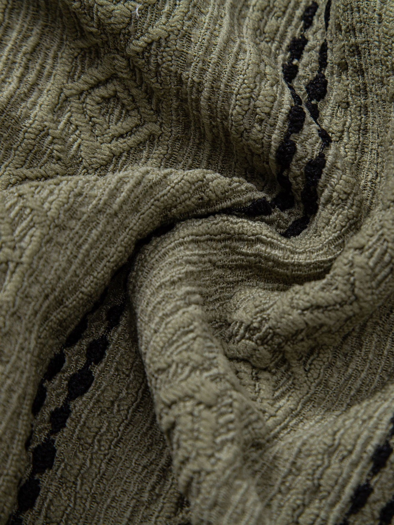 Geometric Striped Jacquard Button Up Shirt & Crinkle Textured Straight Leg Pants