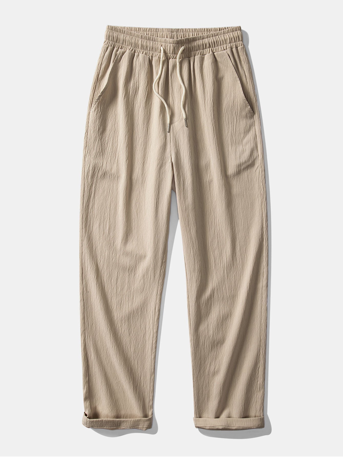 Geometric Jacquard Eyelet Cuban Shirt & Crinkle Textured Straight Leg Pants
